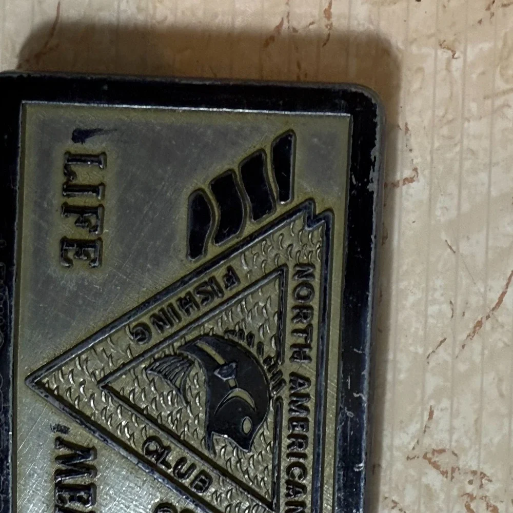 Vtg North‎ American Fishing Club Life Member Belt Buckle Engraved Name
